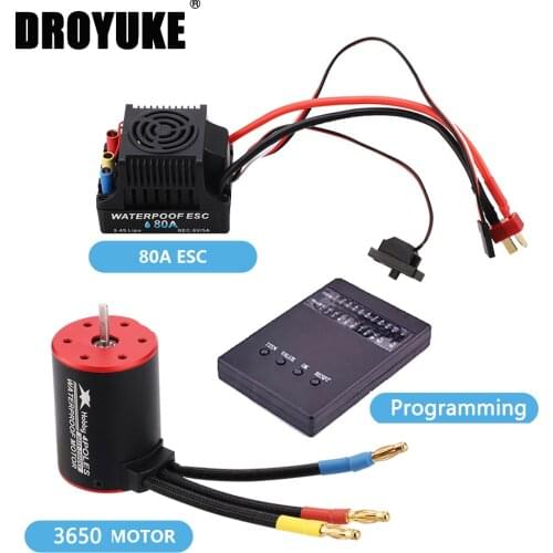 Droyuke Waterproof 3650 2300KV/3100KV/3900KV/4300KV/5200KV Brushless Motor & 60A 80A ESC Combo for 1:10 1:8 RC Car RC Boat Part
