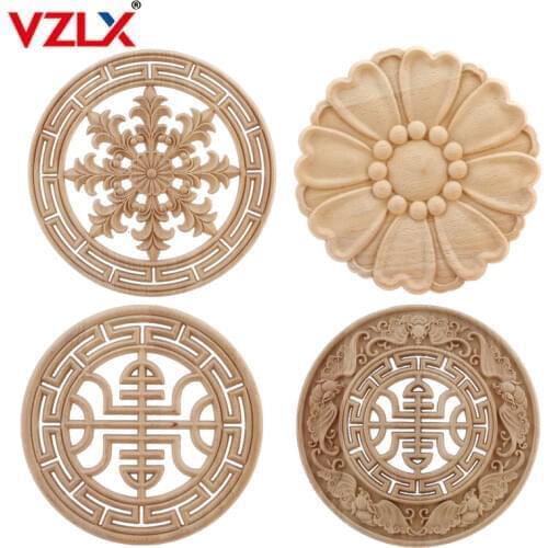 VZLX NEW Wood Applique Onlay Wood Decal Wooden Furniture Doors Walls Corner Home Flower Exquisite Modern Decoration Mouldings