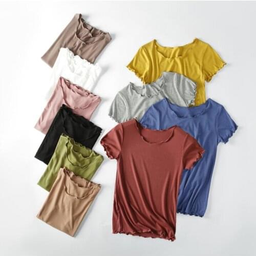 Stretchy Ruffle Sleeve Women 2020 Summer Rib-knitted Plain Sexy T-shirt Dropshipping O-neck casual T-shirts Newest tops