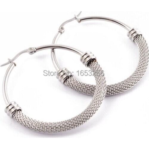 For Choose Size Womens Anti allergy Stainless Steel Fine Cable Wire Mesh Hoop Earrings Charming New XMAS Jewelry