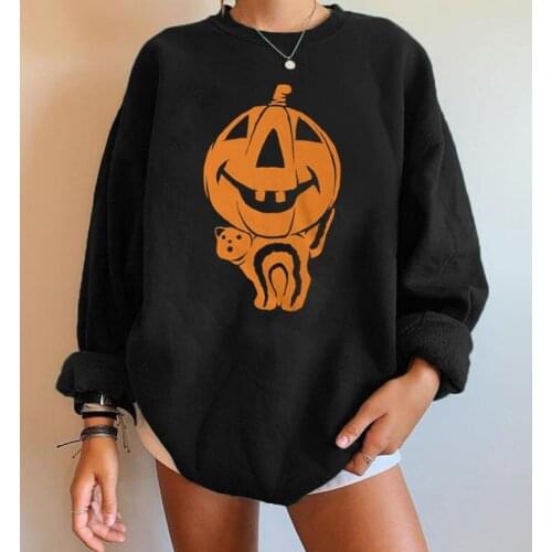Women’s Autumn Sweatshirts Coats Casual Womens Long Sleeve Halloween Pumpkin Print Girls Winter Warm Thicken Fleece Sweatshirt