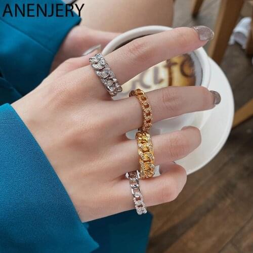 Evimi 925 Sterling Silver Shiny Micro Zircon Chain-Shaped Ring for Women Light luxury Temperament Open Ring Jewelry Gift