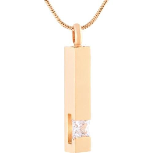 IJD9726-4 Clear Crystal Inlay Gold Stainless Steel Cremation Urn Pendant Necklace Funeral Ashes Urn Pendant for Memorial