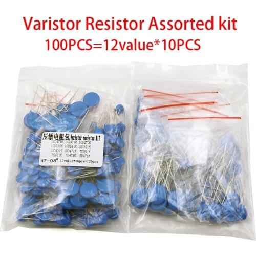 100PCS=12value*10PCS Varistor Resistor Assorted kit 5D471K 7D471K 7D431K 7D391K 10D471K 10D431K 10D391K 14D471K 14D431K 10D241K