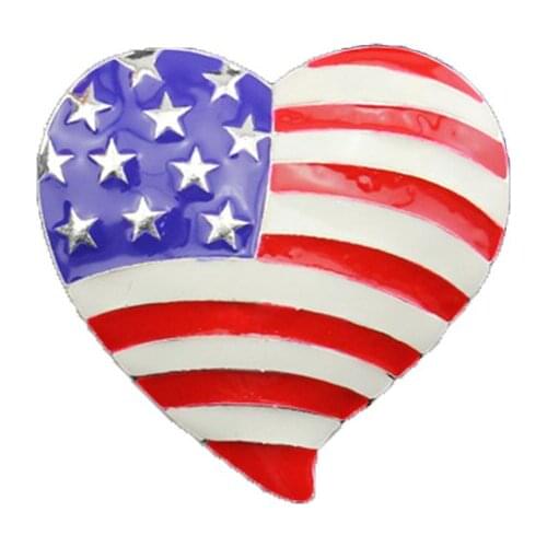100pcs/lot Hot USA Flag Heart Brooch Pin 38mm Red Blue White Enamel Brooches Costume Fashion Jewelry 4th of July Patriotic Charm