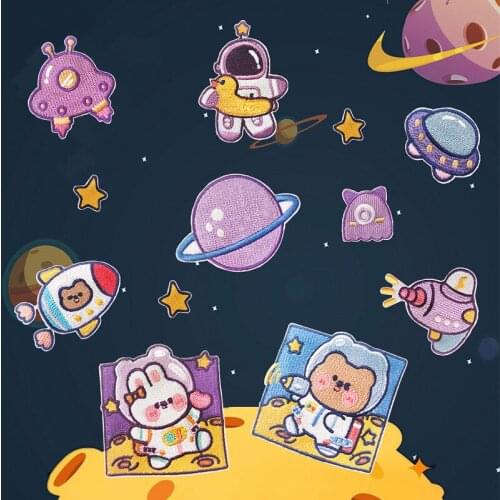 12 Pcs Computer Embroidery Paste Star Astronaut Cloth Paste Clothes Patch Decal Cartoon Self-adhesive Back Tape Paste