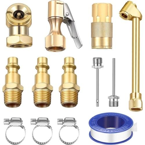 13 Pieces Brass Air Chuck Set Compressor Inflation Kit with 1/4 Inch Closed Ball Air Chuck for Inflator Gauge Compressor