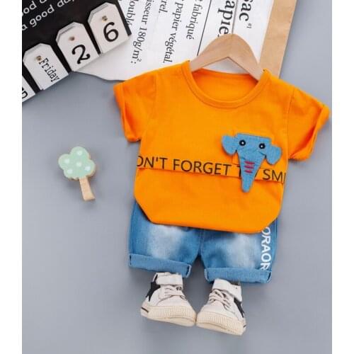 2021 Summer Baby Clothes Suit Children Boys Girls Cartoon T-Shirt+Denim Shorts 2Pcs/Set Toddler Casual Clothing Kids Tracksuits