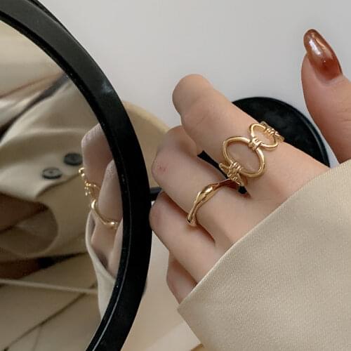 2pcs/set Concise Oval Geometric Fashion Open Rings Cold Style Hand Jewelry Women Girl Rings Accessories For Friends