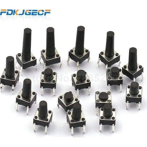 20PCS 4Pin 6*6 Micro Tact Push Button Switches DIP 6x6x4.3/5/6/7/8/9/10/11/12/13/14/15 MM 4.3mm 5mm 6mm 7mm 8mm 9mm 10mm 11mm