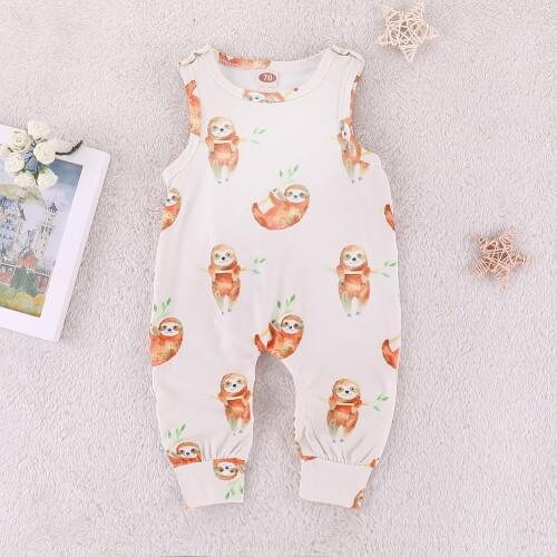 2018 Newborn baby Rompers Cartoon sloth printed sleeveless Infant baby boy girl clothing jumusuit playsuit