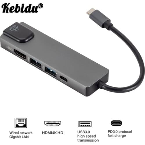 5 In 1 Type C Hub HDMI-compatible 4K USB C Hub To Gigabit Ethernet Rj45 Lan Adapter For Mac Book Pro Thunderbolt 3 USB Adapter