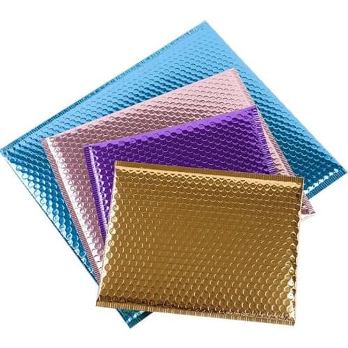 50PCS/Pack Laser Silver Packaging Shipping Bubble Mailer Gold Foil Plastic Padded Envelope Gift Bag Mailing Envelope Bag