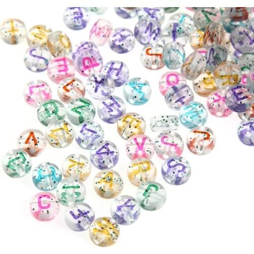 7mm Acrylic Starry Sky Letter Beads Round Flat Alphabet Loose Spacer Beads For Jewelry Making Handmade Diy Bracelet Necklace