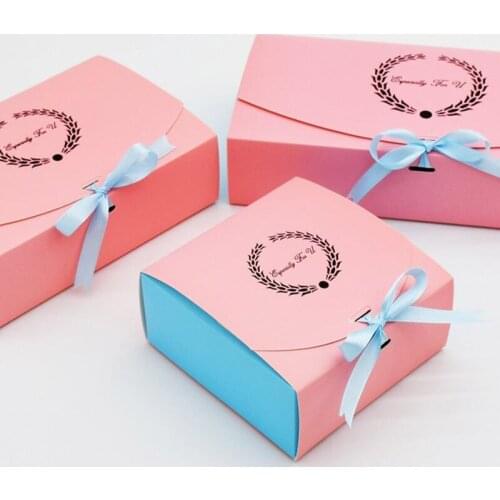 AVEBIEN 10pcs Romantic Pink Gift Cake Box Party Supplies Cake Biscuit Baking Package Candy Chocolate West Point Box With Ribbon