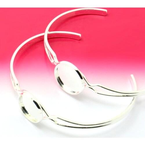 2pcs 12mm 14mm 16mm Wholesale Silver Plated Adjustable Bracelets&Bangles Cameo Setting Tray for Cabochons DIY Jewelry Making