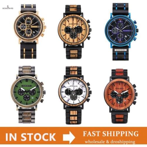 New Design Chronograph Watch Men Wood Delicate Timepiece Auto Date Relogio Masculino Wonderful Gift to Him BOBOBIRD DropShipping