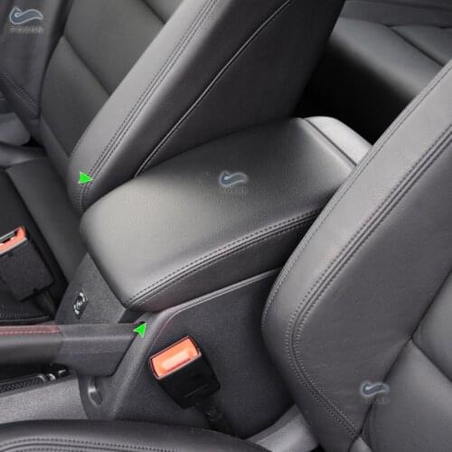 Black-red line PU Leather with Sponge Car Accessories Center Console Lid Armrest Box Cover Trim For VW Golf 6 MK6 2010 - 2013