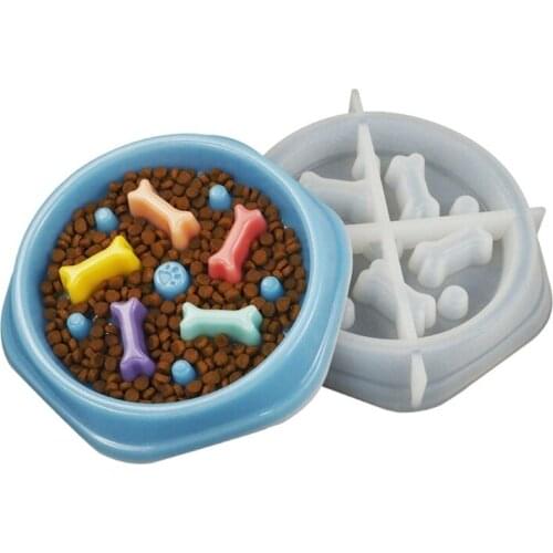 Cat Dog Bowl Epoxy Resin Mold Puppy Slow Feeder Silicone Mould DIY Crafts Pet Puzzle Food Dish Casting Tools