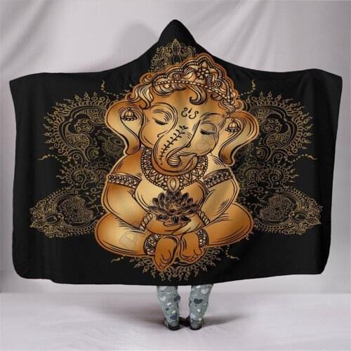 Baby Ganesha 3d printed Hooded Blanket Adult colorful child Sherpa Fleece Wearable Blanket Microfiber Bedding