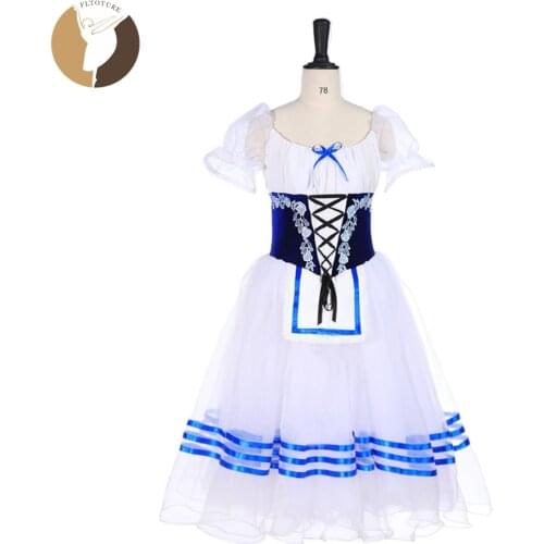 FLTOTURE Giselle Long Tutu Skirts Professional Romantic Dress White Blue Child Kids Custom Made Skirt Ballerina Ballet Costumes