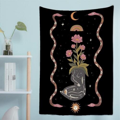 Plant Flower Tarot Tapestry Wall Mount Astrology Witchcraft Goddess Sun Moon Home Decor Background Cloth