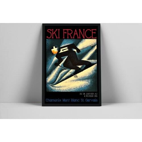 Art Ski in France Canvas Painting Skiing Vintage Wall Prints Posters Coated Wall Pictures Living Room Home Decoration Kids Gift