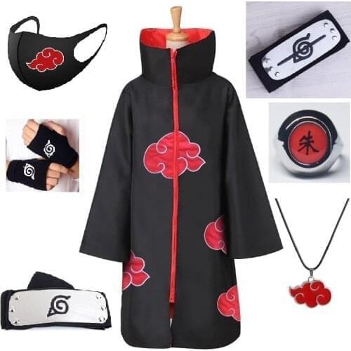 5 PICS Akatsuki Uchiha Tobi Obito Akatsuki Cosplay Costume Cloak Mask Halloween Man Woman Cosplay Costume Headband Accessories