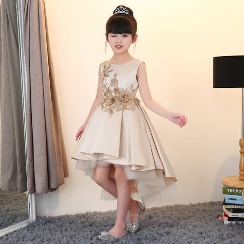 Summer Teenage Girls Flower Girls Dress Princess Costume Formal Party 10 Years Old Gold