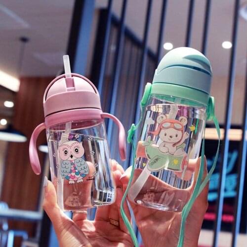 Hot 1Pcs 420ml Baby Kids Children Cartoon Animal School Drinking Water Straw Bottle Sippy Cup With Shoulder Strap Feeding