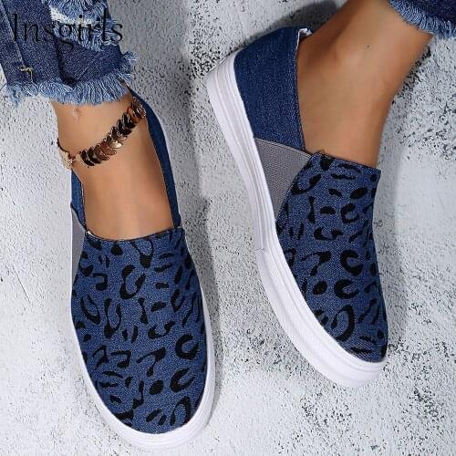 New Leopard Canvas Shoes 2021 Autumn Fashion Ladies Comfy Slip On Casual Loafers 35-43 Large-Sized Running Walking Sport Sneaker