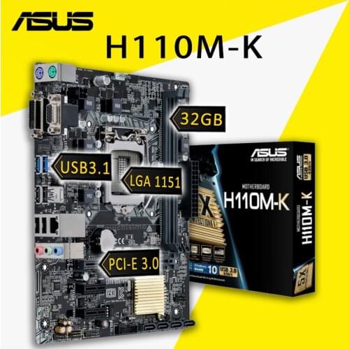 LGA 1151 Asus H110M-K Motherboard Core i7/i5/i3 PCI-E 3.0 DDR4 32GB 5X VGA DVI SATA3 Desktop Intel Intel H110 Placa-mãe 1151 New