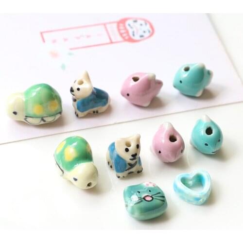 Cute little animal fish little turtle cat head hand-painted ceramic beads diy handmade beaded earrings accessories