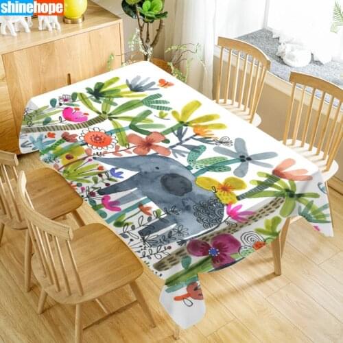 Cute Bathing Elephant Art Table Cloth Oxford Print Waterproof Oilproof Home Rectangular Party Table Cover 100X140cm/140X250cm