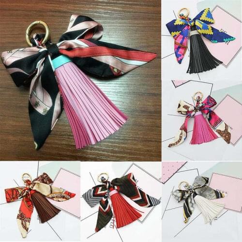 Fashion Scarves Key Holder Bowknot Exquisite Decoration Tassels Keychains Women Bag Car Charm Pendant