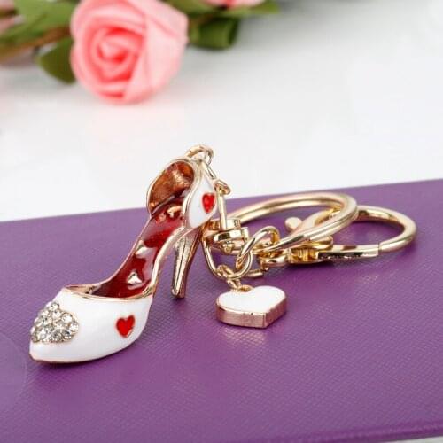 MQCHUN Fashion Women Gilr Bag Charms Keychain Car Keys Holder Keyring Crystal High Heel Shoes Key Chains Jewelry Gifts-50