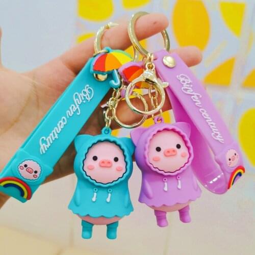 Cartoon Raincoat Pig Keychain Piggy Doll Car Bag Creative Key Chain Small Gift