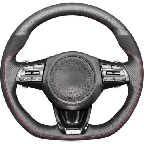 Hand-stitched Black Genuine Leather Suede Car Steering Wheel Cover for Kia Stinger 2017 2018 2019 2020
