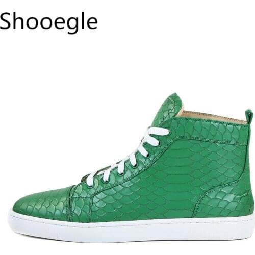 Green Alligator Print Lace Up High Top Men Casual Shoes Street Style Sneakers Runway Chaussures Hommes ankle boots
