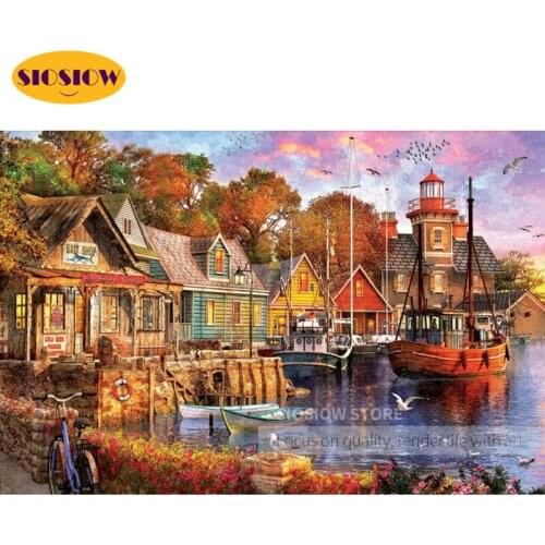 SIOSIOW 5D DIY Full Drill Diamond Painting House Scenery Square Round 3D Daimond Mosaic Embroidery Cross Stitch Decoration Home