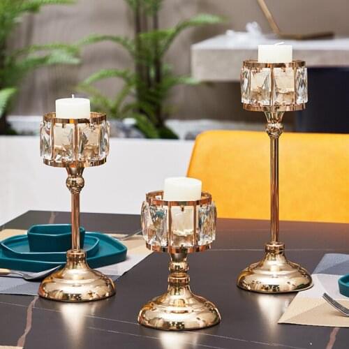 Crystal Candle Holders Set Metal Gold Candlestick Wedding Candle Stand Centerpieces Christmas Home Decoration Candelabra