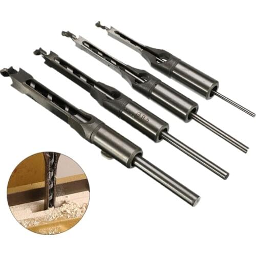 4pcs Woodworking Drill Tools Kit Set Extended Saw Hollow Square Holes Saw Mortising Chisel Auger Drill Bit 6.4/8/9.5/12.7mm