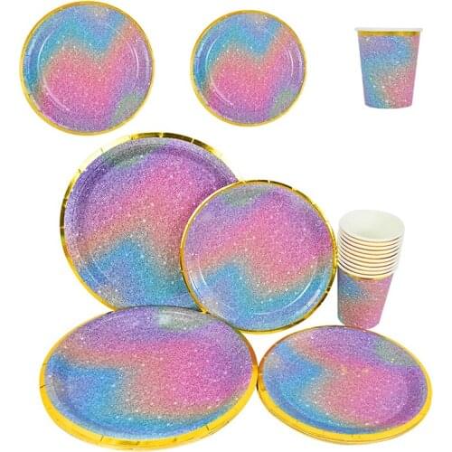 Color Starry Sky Mermaid Party Tableware Set For Princess Girl Party Decoration Disposable Paper Cup Plate Kids Gift Supplies