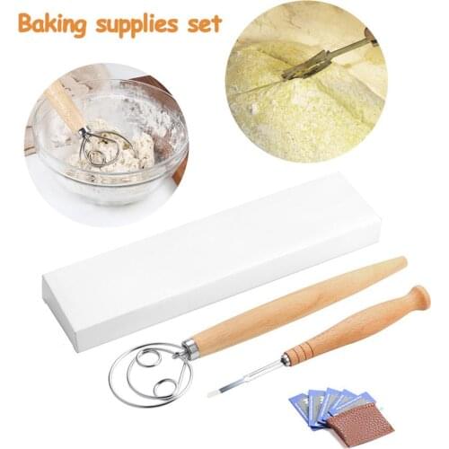 7Pcs Professional Bread Making Tools Set Dough Whisk Curved French Bread Cutter with Wooden Handle for Home Use