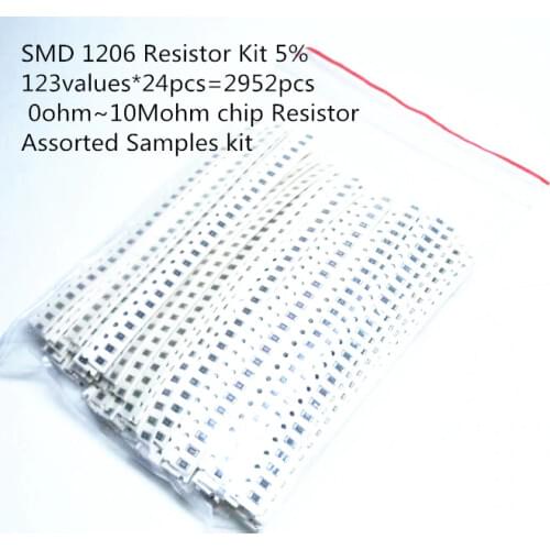SMD 1206 Resistor Kit 5% 123values*24pcs=2952pcs 0ohm~10Mohm chip Resistor Assorted Samples kit