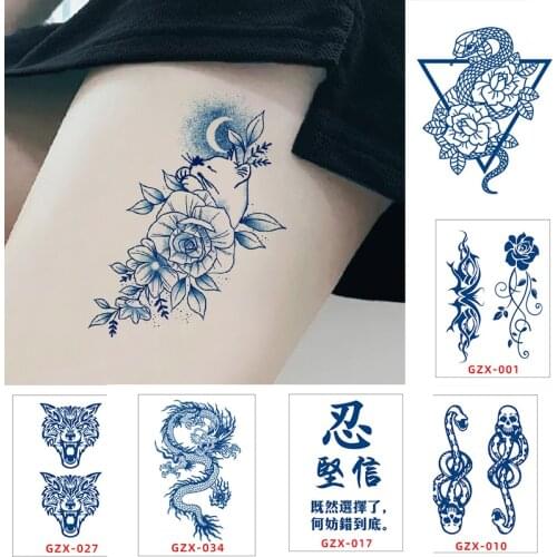Dragon Herbal Tattoo Stickers Snake Lotus Fox Waterproof Temporary Tattoos Juice Geometry Owl Fake tato Painting Wan Women