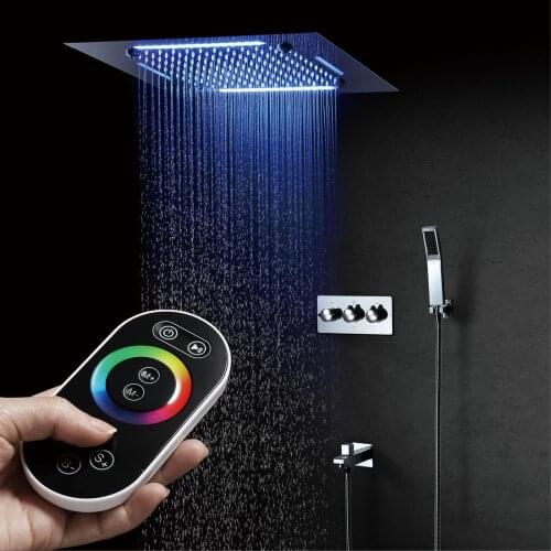 High Pressure Waterfall Shower Head Hot and Cold Rain LED Shower System Ceiling Bathroom Faucet Brass Concealed Bath Mixer Valve