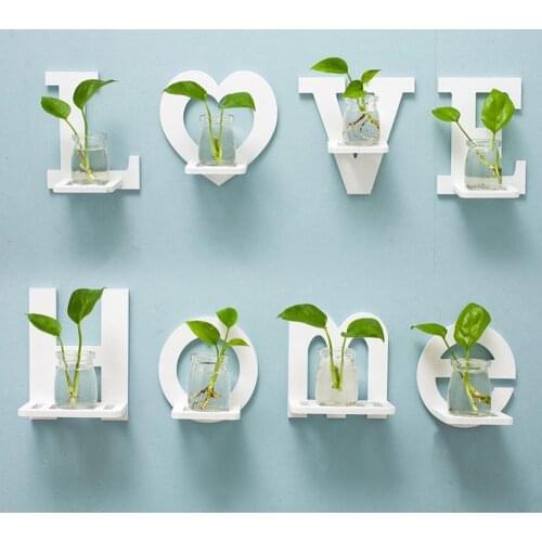 4PCS HOME LOVE Wall Hanging Potted Wooden Plant Storage Shelf with 4pcs Bottle Room Decoration for Living room Bedroom Balcony
