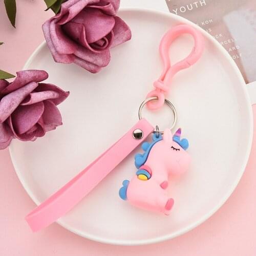 2021 New Fashion Unicorn Keychains Lovely PVC Rubber Animal Key Chain Original Cartoon Toy Doll Key Rings Pendant