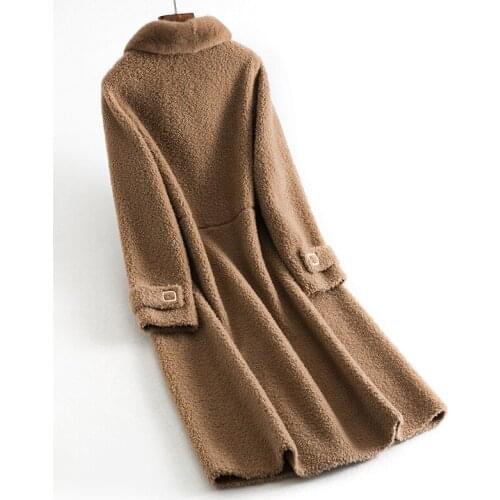 Coat 2020 Long Real Women 200% Wool Coats and Jackets Mink Fur Collar Korean Winter Jacket Manteau Femme Fourrure KJ4679